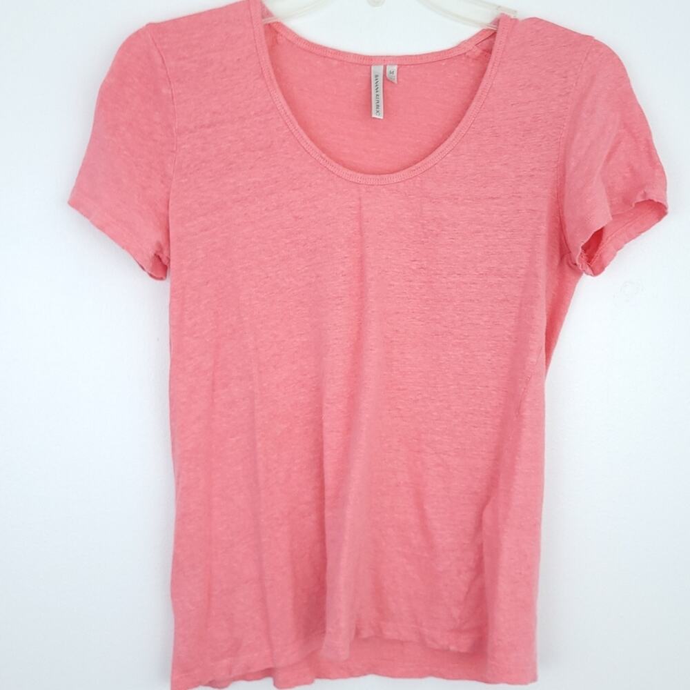 Banana Republic 100% Linen Short Sleeve Shirt Medium Women Orange Coral Summer
